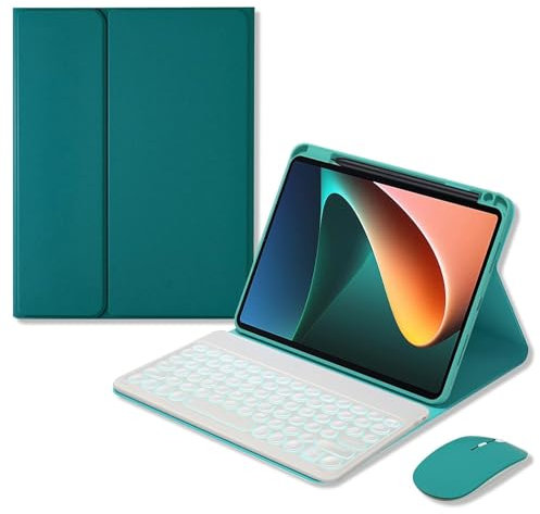 Funda de Teclado para Xiaomi Pad 6/6 Pro, retroiluminada de 7 Colores, Contener Ñ, Teclado inalámbrico Desmontable con portalápices, ratón Bluetooth,Verde