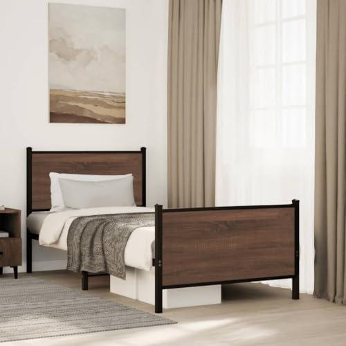 vidaXL Bettgestell, Metallbett Bett mit Kopfteil Fußteil, Bettrahmen mit Lattenrost, Einzelbett für Schlafzimmer, Metall 75x190 cm