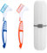 2Pcs Denture Cleaning Brush Set, Denture Toothbrushes, Denture Cleaning Care Brush with White Carrying Case, Multi-Layered Bristles & Ergonomic Rubber Handle for Denture Clean Care (Blue&Orange)