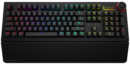 Das Keyboard 5QS Mark II Smart RGB Programmable Mechanical Keyboard for Work & Gaming, Tactile Cherry MX2A Brown Mechanical Switches, Built-in RGB Profiles, Palm Rest, Volume Knob, Aluminum Top