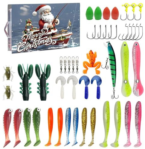 Angeln Adventskalender 2025, Köder Adventskalender 2025, Einzigartiger Adventskalender 2025 Erwachsene, Weihnachten Countdown Xmas Überraschung Geschenk für Väter und Angelfreunde