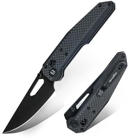 HIGHTRON Sharplyn Taschenmesser EDC-Messer - Taschen-Klappmesser,Klinge aus 14C28N-Stahl, Griff aus G10 und Kohlefaser, Jagdmesser mit tiefem Taschenclip für Camping,Survival,Wandern, Outdoor, Schwarz