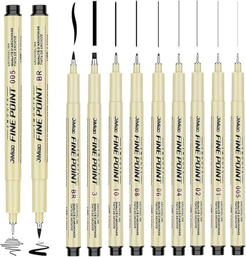 AUEJACKY 9 Stück Micron Fineliner Stifte,Schwarz Fineliner Stifte mit 9 Verschiedene Linienbreiten, Zeichnung Stifte, Geeignet für Handzeichnung, Illustration, Skizze, Comics und Schreiben