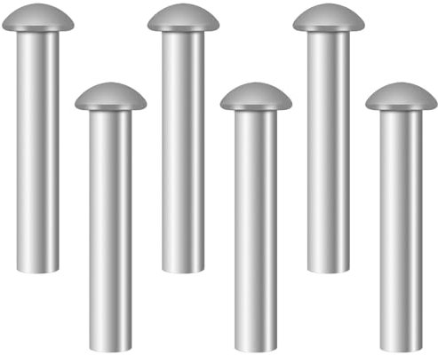 6 Pcs Flat Head Solid Rivet, Solid Aluminum Brazier Head Rivets, 50 x 6 mm Silver Tone Aluminum Rivets, for Shovel Spade Fork Rake Hoe Handle Repair, Household Industrial Garden Tool