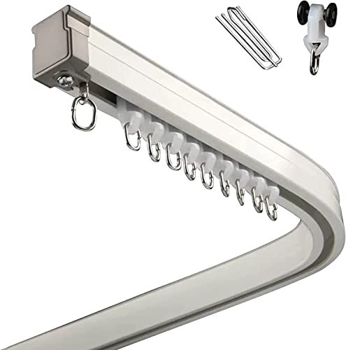QUSYZD Ceiling Curtain Track, Sliding Door Curtain Rail Track Ceiling Mount, Flexible Curtain Rods with Rollers & Hooks, Bendable Curtain Tracks System for Wall Divider/Shower,300cm/9.8ft