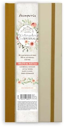 Stamperia - Mixed Media Journal with 36 Plain Watercolour Pages, Hot-Pressed and Acid Free, Lay-Flat Binding, Customisable Hardcover, with Elastic Closure and Ribbon Marker (10cm x 21cm) (300gr)