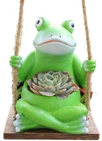 jamgeery Frosch Pflanztöpfe - Pflanze Sukkulenten Schaukel Frosch Pflanzgefäß - Frosch Statue Pflanzgefäß Frosch Schaukel Pflanzgefäß Exquisiter Harz Pflanztopf für Korridor, Terrasse, Balkon