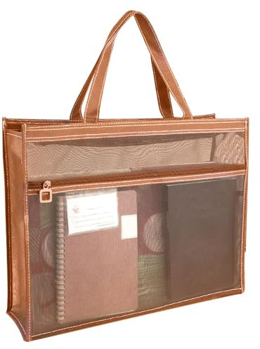 Dokumententasche aus Netzstoff, 43,2 x 33 x 11,1 cm, transparenter Dokumenten-Organizer mit Griff und Reißverschluss, A3-Tragetasche für Kunstwerke, Diagramme und Lehrmaterial, khaki, Refer to