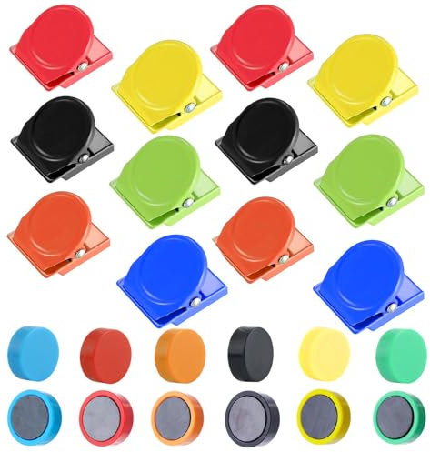 12 piezas de ganchos magnéticos y 12 piezas de imanes de colores para pizarra magnética Clips magnéticos Multicolores Clips de tornillo magnéticos Pinzas de metal magnético (6 colores)