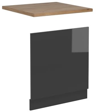 Vicco Frontal para lavavajillas R-Line, Antracita Alto Brillo, 60 cm, ET Roble