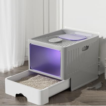 OHMG Bac à Litiere Chat Autonettoyante,Maison de Toilette pour Chat,Bac à Litière Autonettoyante,Litière Automatique Autonettoyant pour Chats avec des Rayons ultraviolets