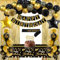 Decoration Anniversaire Noir et Or Ballons Anniversaire Kit, Banderole Happy Birthday, Rideau Doré, Nappe Noir et Or, Écharpe, Pompons, Gateau Decoration Table, Happy Birthday Party Homme Femme