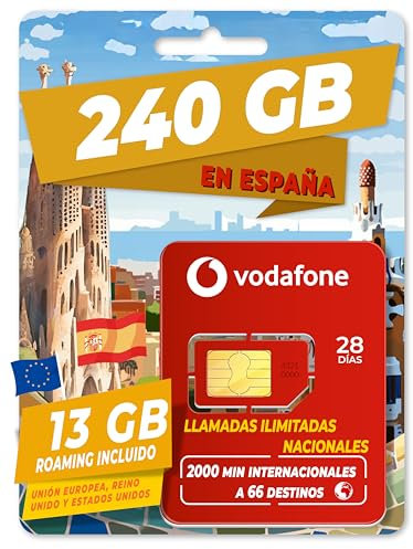Vodafone M Prepaid SIM-Karte, für Spanien, 240 GB und 13 GB, für Europa, Großbritannien, Türkei/Online-Aktivierung
