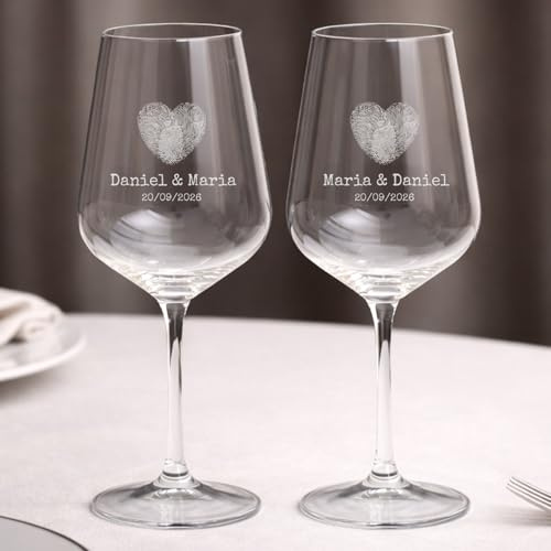 Wanapix | Pack 2 Verres à Vin Personnalisés | Verre à Vin en cristal gravés | Pack de Verres à Vin en cristal Bohème personnalisables par gravure | Heart