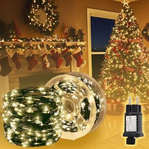 SALCAR 100M 1000 LED catena luminosa in filo di rame, albero di Natale, filo con 8 modalità, timer e memoria, impermeabile, illuminazione natalizia per interni ed esterni, bianco caldo