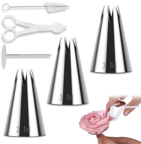 Lot de 3 douilles à douille en acier inoxydable pour décoration de gâteaux, 1 clou à fleurs, 1 lève-fleur pour gâteau et 1 brosse de nettoyage pour sac à douille, crème, cupcake, gâteau