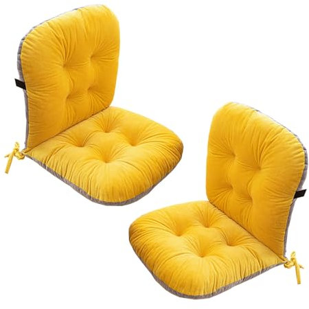 Stulhkissen, Kissen für Rattansessel Outdoor Auflage Sitzkissen, Rattanmöbel 2 Stück Stuhlkissen mit Rückenteil Sitz, Rückenkissen mit Bänder, Niedriglehner Auflage Polsterauflage(Color:Gelb