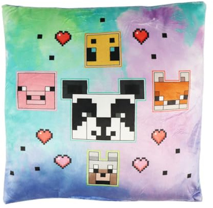 Aymax Minecraft Pixel Style Kissen 35x35 cm – Velours Dekokissen mit Tiermotiven & Herzen – Kuschelkissen für Gamer & Fans pixeliger Spielwelten