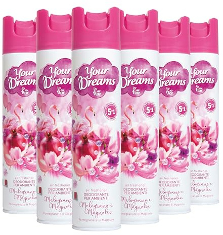 YOUR DREAMS | Profumatore per Ambienti Spray a Base Acquosa, Melograno & Magnolia, 6x300ml