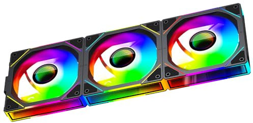 Jungle Leopard Interstellar-V1 UNI Daisy Chain RGB PC Lüfter 120MM 3er Pack,2000RPM/58.36CFM/24LEDs,5V3PIN ARGB und 12V4PIN PWM Lüfter (Schwarz)