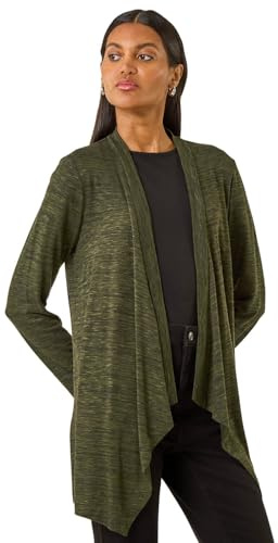 Roman Originals Linear Floral Print Gathered Cardigan for Women UK - Ladies Everyday Autumn Winter Comfy Soft Evening Vacation Work Party Night Out - Khaki - Size 18