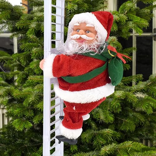 Kletternder Weihnachtsmann mit Leiter 65 cm - Weihnachtsdekoration für Garten & Wohnung - Rote Xmas Figur für Outdoor & Indoor (A)