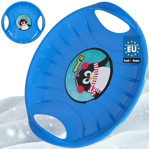 KOTARBAU® Rutschteller - ø 60 cm - Popo Rutscher - mit Griffen - Schlitten für Kinder & Erwachsene - Bob Schlitten - Kinderschlitten - Kunststoff - Blau