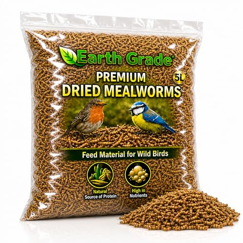 Earth Grade Premium Dried Mealworms 5L for Wild Birds – High Protein Natural Bird Food Treat – Mealworms for Garden Birds, Robins, Blue Tits & Blackbirds – Wild Bird Feed Refill Bag