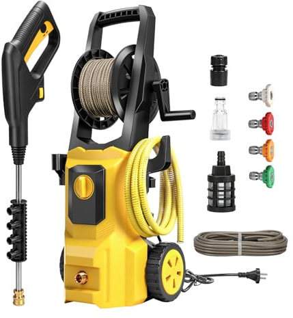 Idropulitrice ad alta Pressione, Pressione di lavoro 80 bar, portata 300 l/h, Idropulitrice portatile con ugello regolabile, per auto, recinzioni, terrazze, incl. tubo da 10 m | Rondella ad alta pressione mobile con ugello regolabile per auto, recinzioni, terrazze, tubo da 10 m incluso