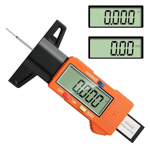 Medidor de profundidad de banda de rodadura de neumáticos, calibre digital de profundidad de neumáticos de 0 a 25,4 mm, comprobador digital de neumáticos LCD grande, herramienta de medición de rosca