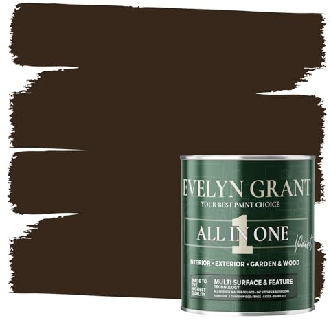 Evelyn Grant All-IN-ONE Paint & Primer - Multi-Surface Paint For Interior Walls, Outdoor Garden & Exterior Walls, Wood Furniture | High Durability Multi-Feature - Dark Brown - 2.5L - Matt