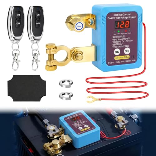 240A Remote Battery Isolator Disconnect Switch 12V with Led Voltage Display | Battery Isolator Switch 12V Energy-Saving Anti-Theft Isolator for Car, RV, ATV, Truck, Camper, Boat