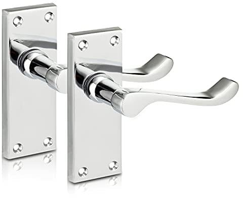 XFORT Chrome Elegance Range Polished Chrome Victorian Scroll Lever Latch Handles, Polished Chrome Backplate Door Handles, Contemporary Design for Internal Wooden Doors (1 Pair)
