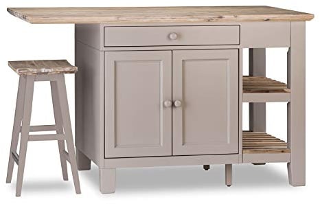 Florence Kitchen Island With Cupboard 2 Drawers and Shelves | Large Truffle Breakfast Bar Island W150cm, H91cm, D90cm with Chopping Board & Wooden Drawer Utensils Organiser