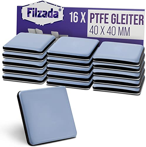Filzada® 16x Teflongleiter Selbstklebend - 40 x 40 mm (eckig) - Profi Möbelgleiter/Teppichgleiter PTFE (Teflon)