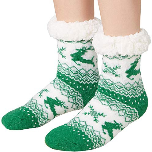 dressforfun 900852 Unisex Weihnachts Kuschelsocken mit Rentiermotiv, dick gefüttert & Plüschrand, grün weiß - diverse Größen - (39-42 | Nr.303487)