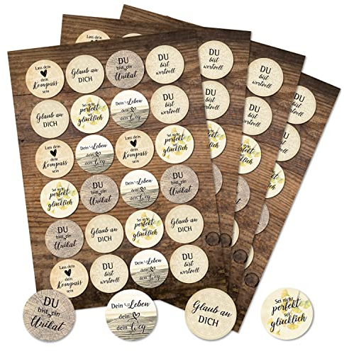 Spruchaufkleber, 96 Stück: Motivationssticker, Sticker mit Sprüchen, Aufkleber Sprüche Motivation, Geschenk, Zum Aufkleben, Erwachsene & Kinder, Spruch Affirmationen & Positive Gedanken, Klein, ⌀ 4 cm