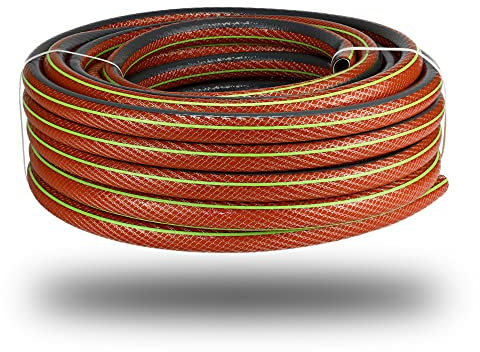 Flexible 6-Layers Hose 1/2inch (12.5mm), 15m-100m Water Hose Pipe for Home Garden Patio Cleaning, Keeps its Shape, up to 25 bar Pressure, Durable Spiral mesh Textile (50)