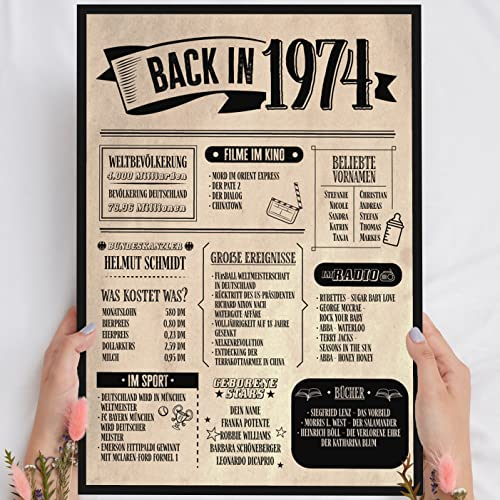 51 Geburtstag Geschenk, Alte Zeitung Holzbild Back in 1974 Vintage personalisierbar zum Hinstellen/Aufhängen opt. beleuchtet, 51 Geburtstag Frau, 51 Geburtstag Mann, 51. Geburtstag, 51 Geburtstag Deko
