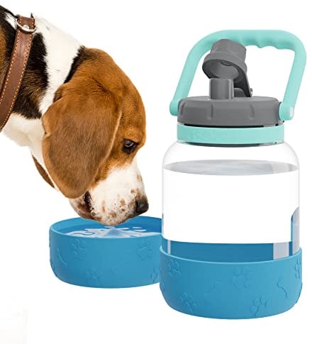 Asobu - The Barkley Dog Bowl – Trinkflasche aus Tritan | Auslaufsicher 1 Liter mit Hundenapf blau | Ideal zum Wandern, Sport, Fitness und Spazierengehen