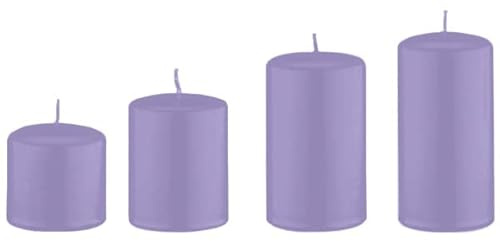 4er Set Adventskerzen, Stumpenkerzen Abgestuft Lavendel Lila Ø 5 cm (Höhen 6, 8, 10 und 12 cm)