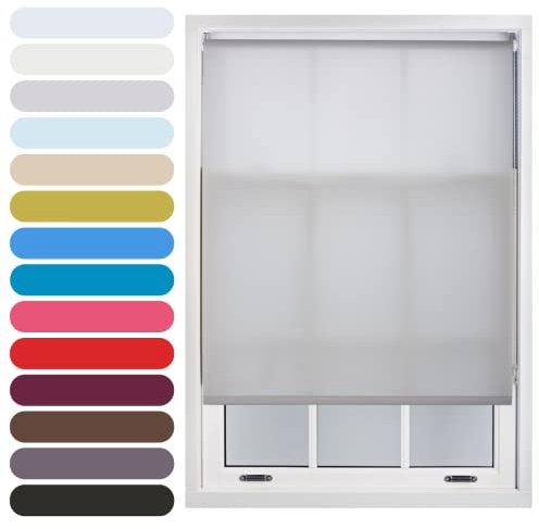 FURNISHED Daylight Roller Blind Trimmable Blinds Window Shade - Easy Install Non-blackout Fabric Complete Roller Blind Kit for Kitchen Living Room Bedroom, Grey, 115W x 165H cm