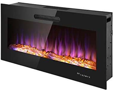 Prominence Home LED Slim Design Electric Fireplace Insert and Wall Mounted Fireplace with 1500 Watt Heater, Log & Crystal Ember Options, Adjustable Realistic Flame and Remote Control, (42 Inch)