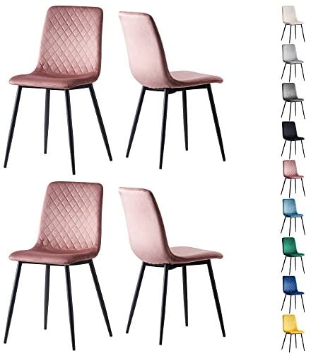 mcc direct Set of 4 Designer Velvet Fabric Dining Chairs Metal Legs Lexi Chairs (Pink)