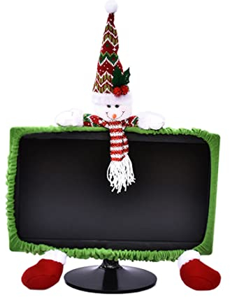 Christmas Computer Monitor Cover Elch Staubdicht Schutzhülle Elastic Computer Monitor Border Cover für Home Office Decor Schneemann