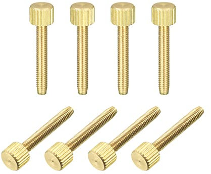 sourcing map Knurled Thumb Screws, M4x25mm Flat Brass Bolts 8mm Dia.Grip Knobs Fasteners for PC, Electronic, Mechanical 8Pcs