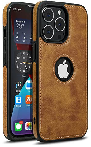 Mixroom - Custodia Cover Case per iPhone 14 PRO Case in Eco Pelle Marrone e TPU Silicone Morbido di Qualita Ultra Resistente.