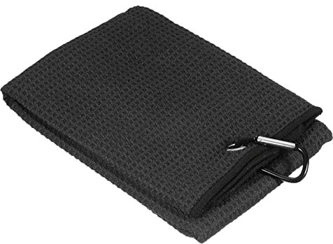 PATIKIL 23.6x15.7 Tri-Fold Golf Serviette Toilette, Microfibre Plaid Modèle Golf Sacs Serviette Toilette avec Aluminium Clip pour Club Rainure Engranage Nettoyage, Noir
