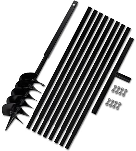 WIFESE Erdbohrer mit Griff 150 mm Verlängerungsrohr 9 m Bohrer Benzin für Bohrmaschine Bodenbohrer Erdbohrgerät Spiralbohrer Handbohrer Erdlochbohrer Schnurlos Eisen Schwarz Drei Spirale