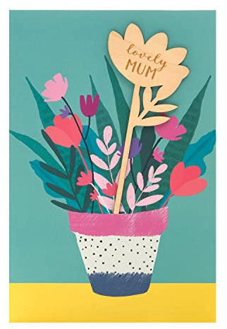 UK Greetings Mother's Day Card With Envelope - Bright Potted Plant Design, 149x229mm